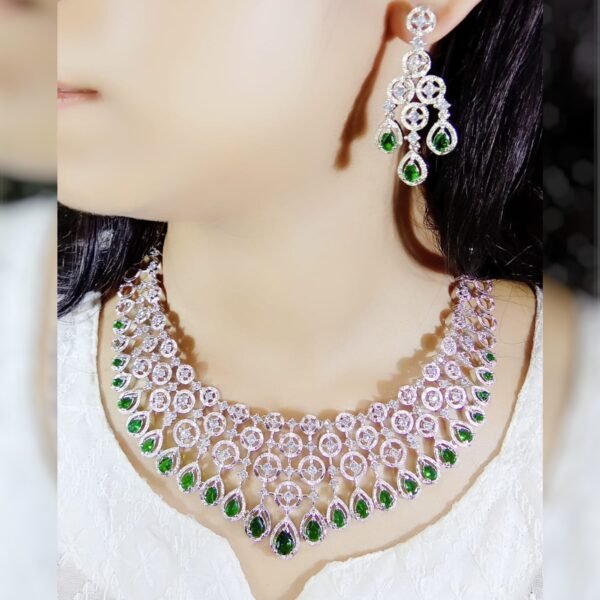 Emerald Elegance American Diamond Necklace Set - Image 5