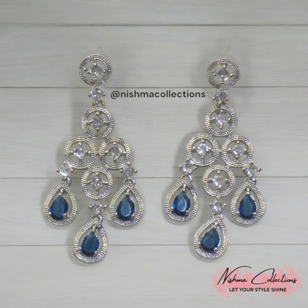 Royal Blue Elegance American Diamond Necklace Set - Image 3