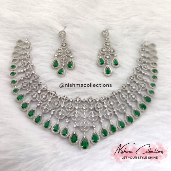 Emerald Elegance American Diamond Necklace Set - Image 4