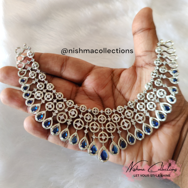Royal Blue Elegance American Diamond Necklace Set - Image 2