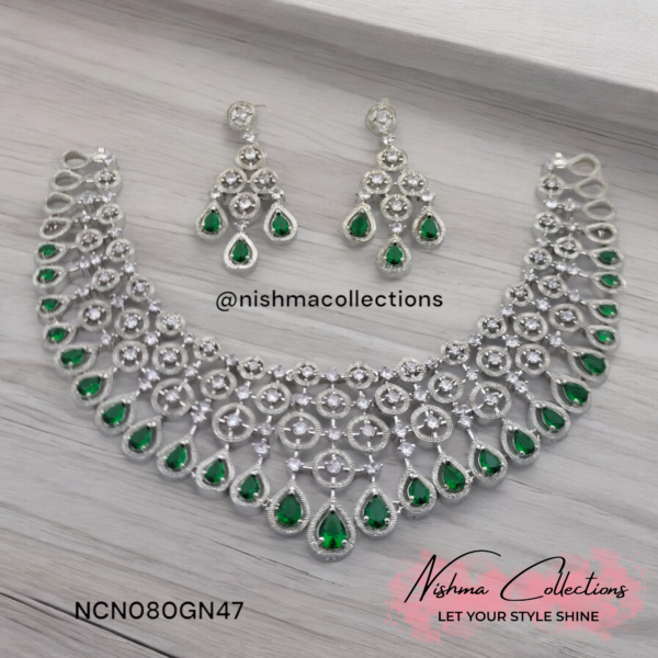 Emerald Elegance American Diamond Necklace Set