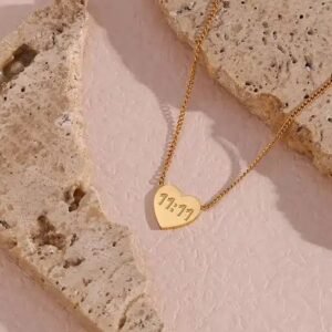 11:11 Engraved Heart Gold-Tone Necklace Pendant