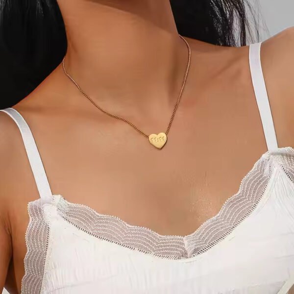 11:11 Engraved Heart Gold-Tone Necklace Pendant - Image 4