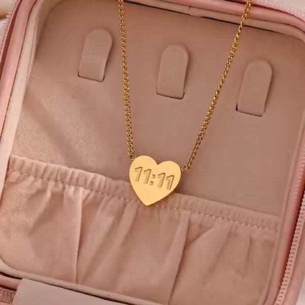 11:11 Engraved Heart Gold-Tone Necklace Pendant - Image 5